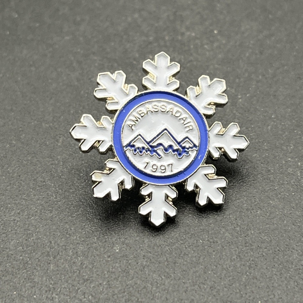 Ambassadair 1991 Snowflake Winter Mountains Lapel Hat Pin